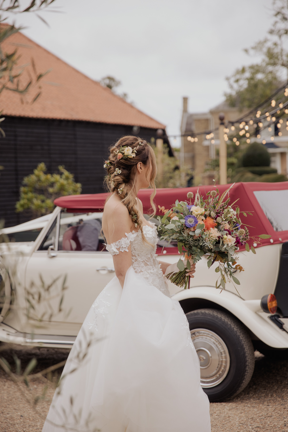 Hairstyle Plait Braid Bridal Bouquet Flowers Orange Rose Daisy Greatest Showman Wedding Kerry Ann Duffy