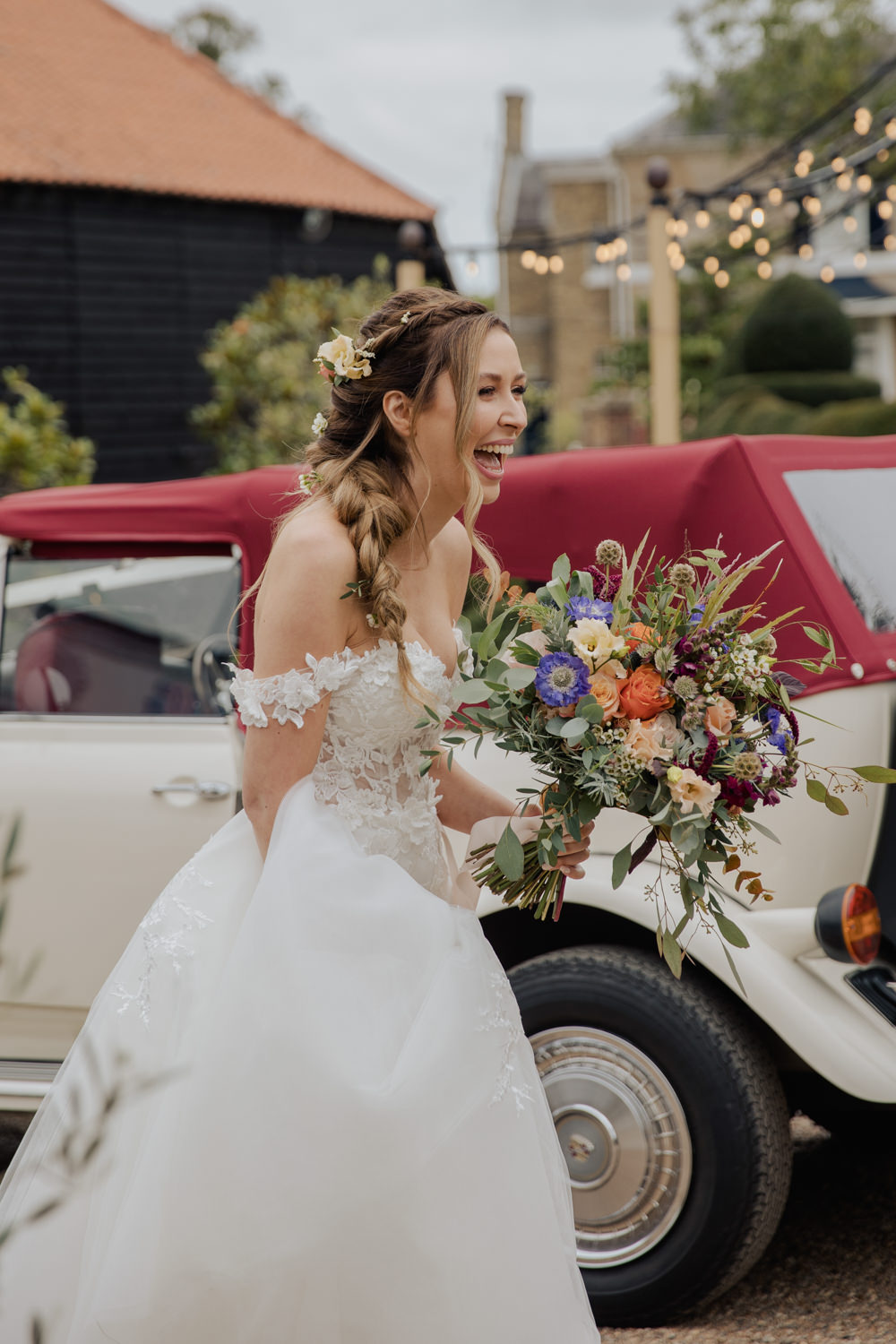Hairstyle Plait Braid Bridal Bouquet Flowers Orange Rose Daisy Greatest Showman Wedding Kerry Ann Duffy