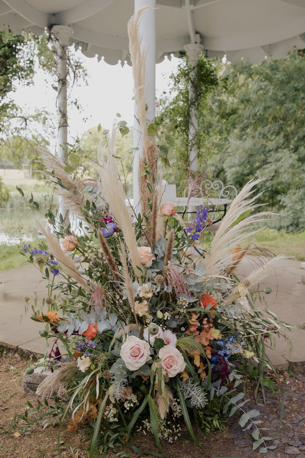 Flower Arrangement Pampas Grass Rose Whimsical Greatest Showman Wedding Kerry Ann Duffy