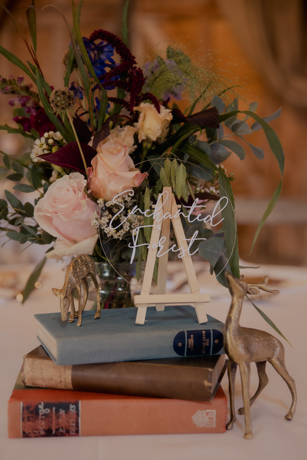 Centrepiece Decor Table Books Flowers Clear Table Name Acrylic Deer Greatest Showman Wedding Kerry Ann Duffy