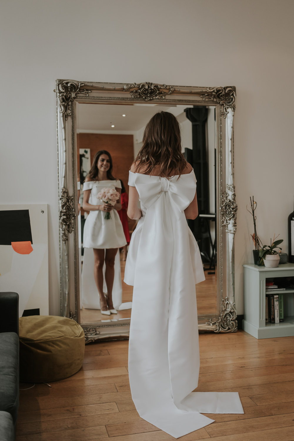 Dress Gown Bride Bridal Mini Short Bow Islington Town Hall Wedding Grace Pham Photography