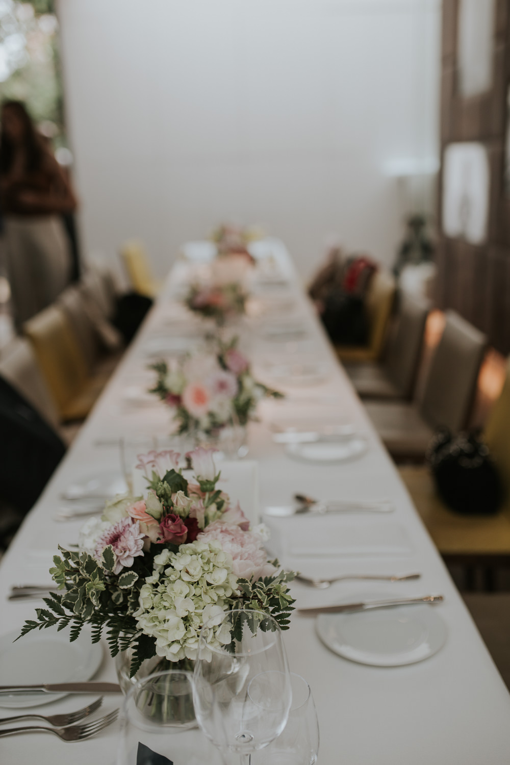 Long Table Flowers Vases Pink Peony Green Hydrangea Centrepiece Islington Town Hall Wedding Grace Pham Photography
