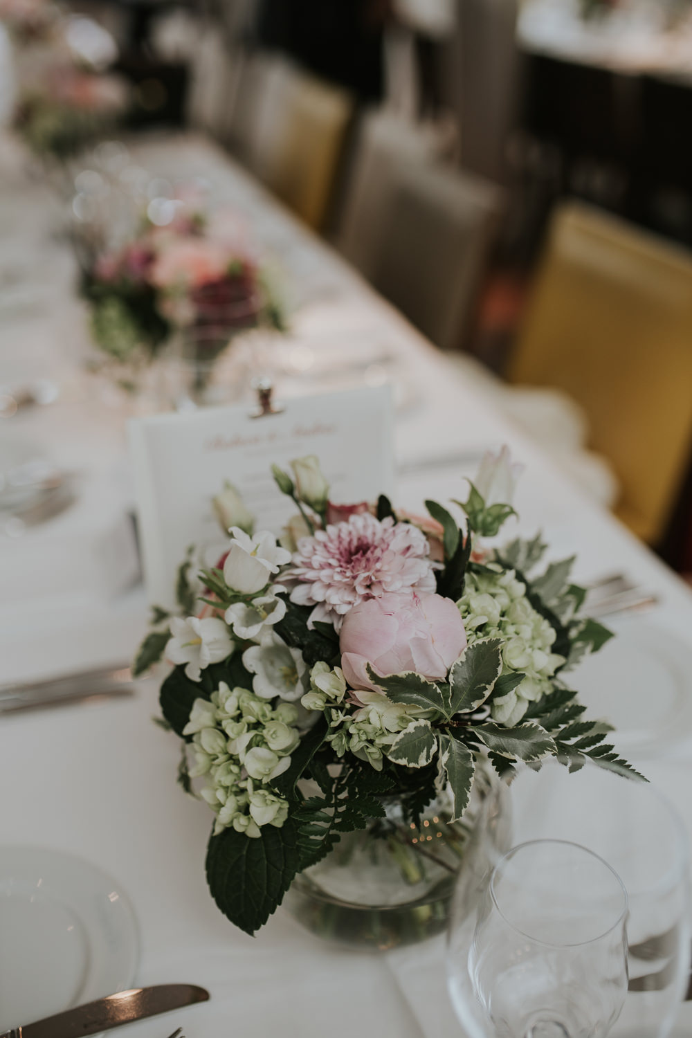 Long Table Flowers Vases Pink Peony Green Hydrangea Centrepiece Islington Town Hall Wedding Grace Pham Photography