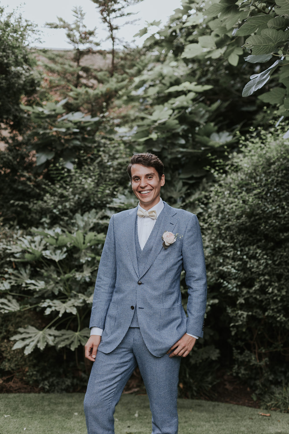 Groom Blue Suit Pink Bow Tie Islington Town Hall Wedding Grace Pham Photography