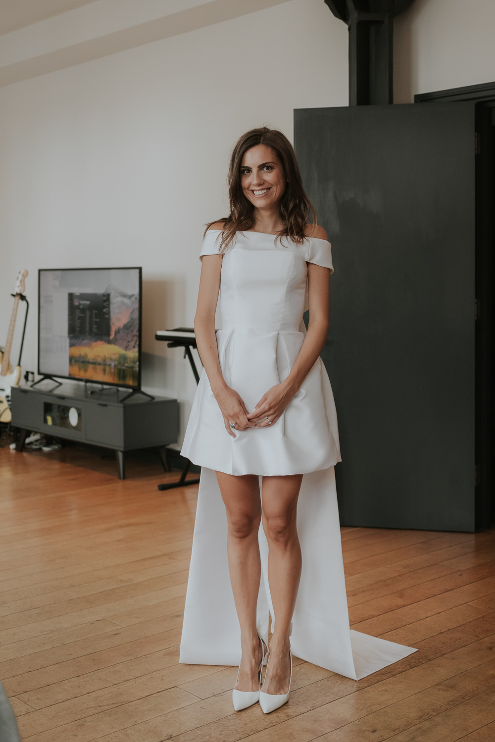 Dress Gown Bride Bridal Mini Short Bow Islington Town Hall Wedding Grace Pham Photography