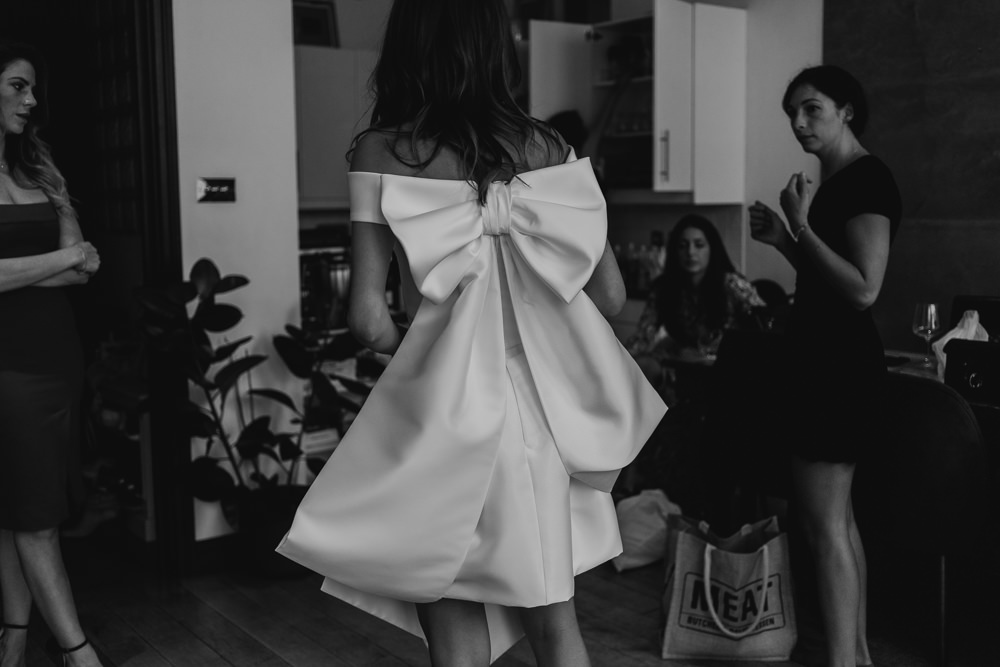Dress Gown Bride Bridal Mini Short Bow Islington Town Hall Wedding Grace Pham Photography