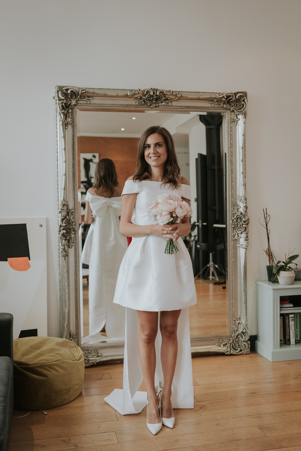 Dress Gown Bride Bridal Mini Short Bow Islington Town Hall Wedding Grace Pham Photography
