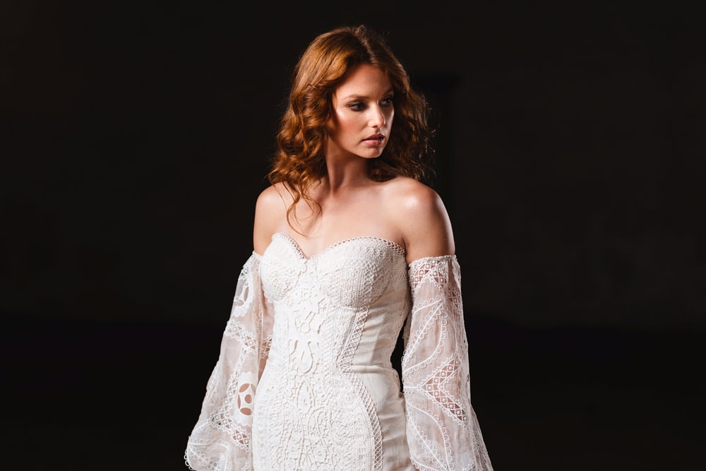 Dress Gown Bride Bridal Boho Long Sleeves Medieval Barn Wedding Sam Gibson Photography