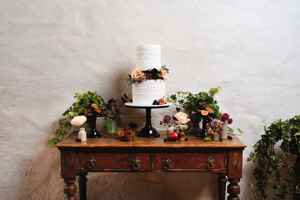 Cake Table Furniture Dresser Flowers Medieval Barn Wedding Sam Gibson Photography