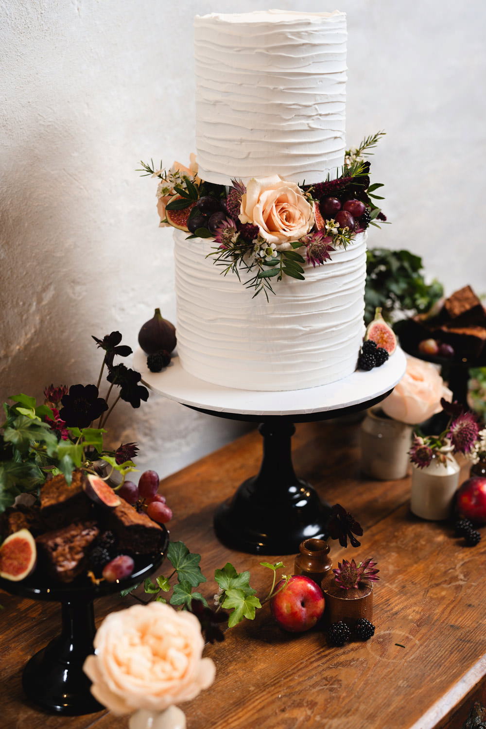 Two Tier Buttercream Cake Flowers Medieval Barn Wedding Sam Gibson Photography