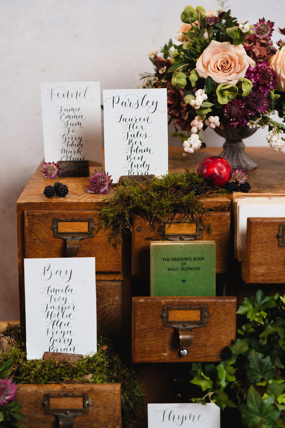 Drawers Table Plan Seating Chart Flowers Medieval Barn Wedding Sam Gibson Photography