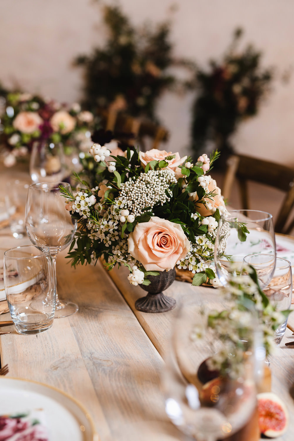Long Wooden Tables Greenery Flowers Runner Rustic Rattan Place Mats Medieval Barn Wedding Sam Gibson Photography
