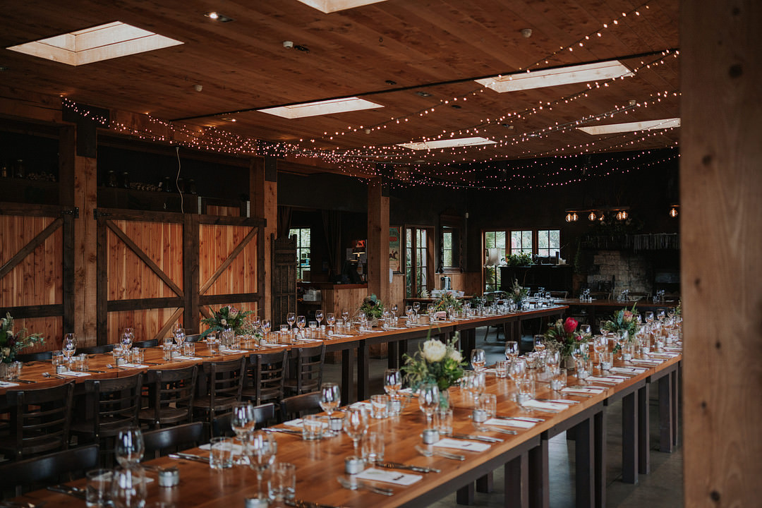 Barn Reception Wooden Tables Fairy Light Canopy Rustic New Zealand Wedding PIA Photo Film