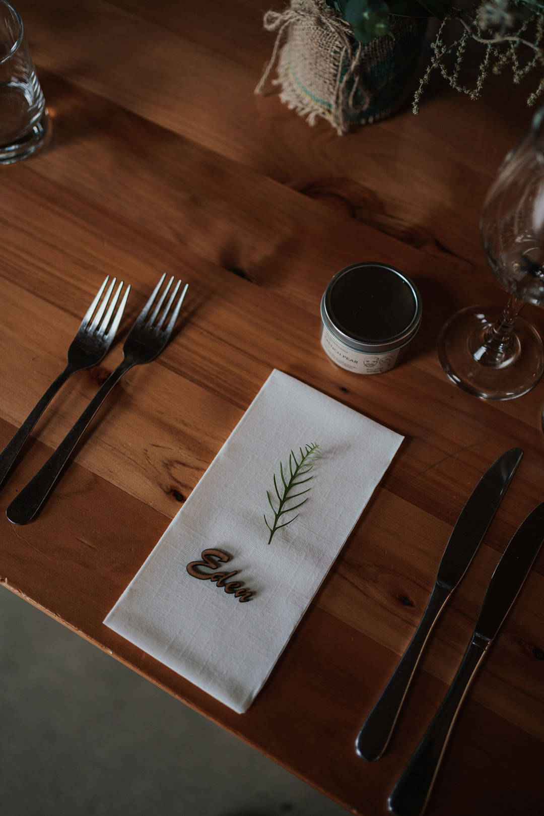 Place Name Setting Wooden Laser Cut Leaf Rustic New Zealand Wedding PIA Photo Film