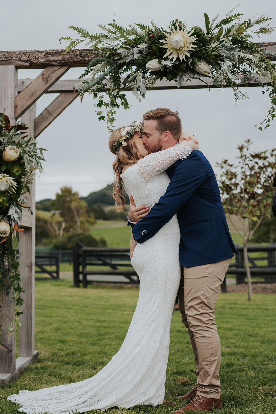 Ceremony Wooden Flower Arch Outdoor Rustic New Zealand Wedding PIA Photo Film
