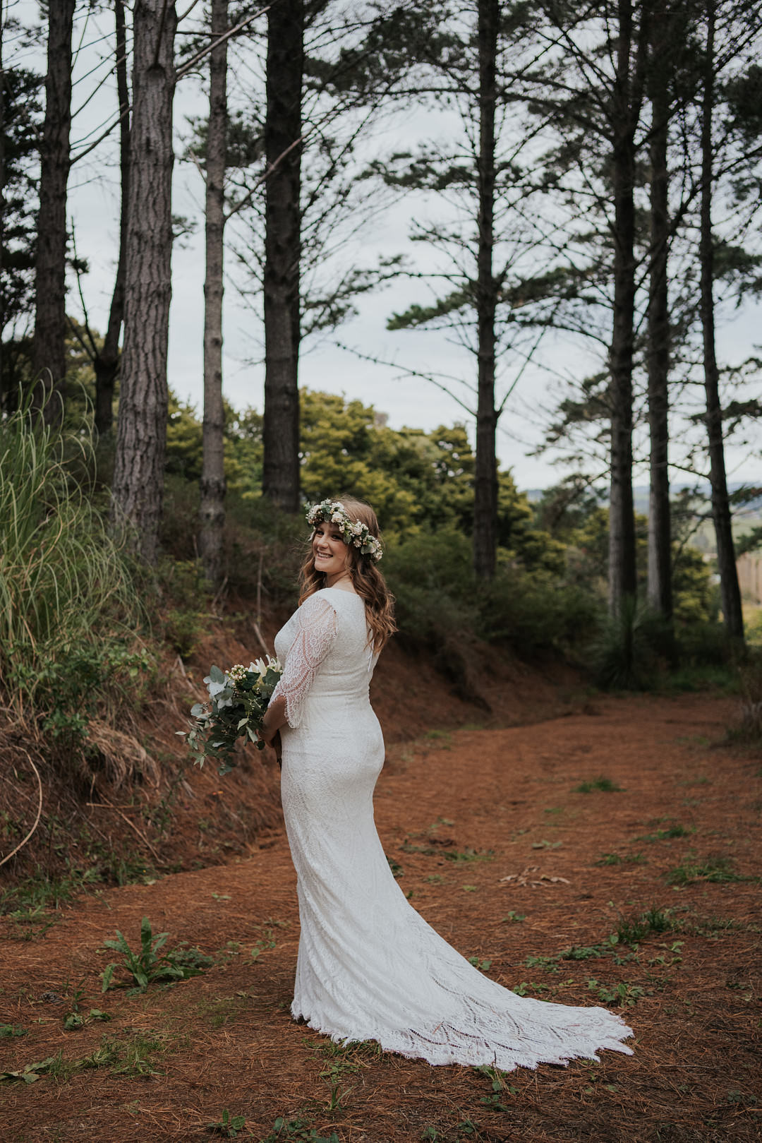 Dress Gown Bride Bridal Lace Long Sleeves Rustic New Zealand Wedding PIA Photo Film