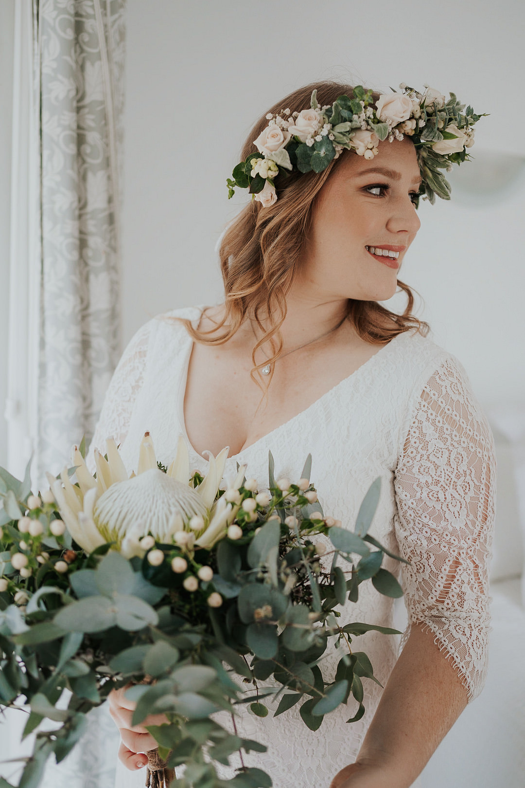 Bride Bridal Bouquet Greenery Flowers Protea Flower Crown Rustic New Zealand Wedding PIA Photo Film