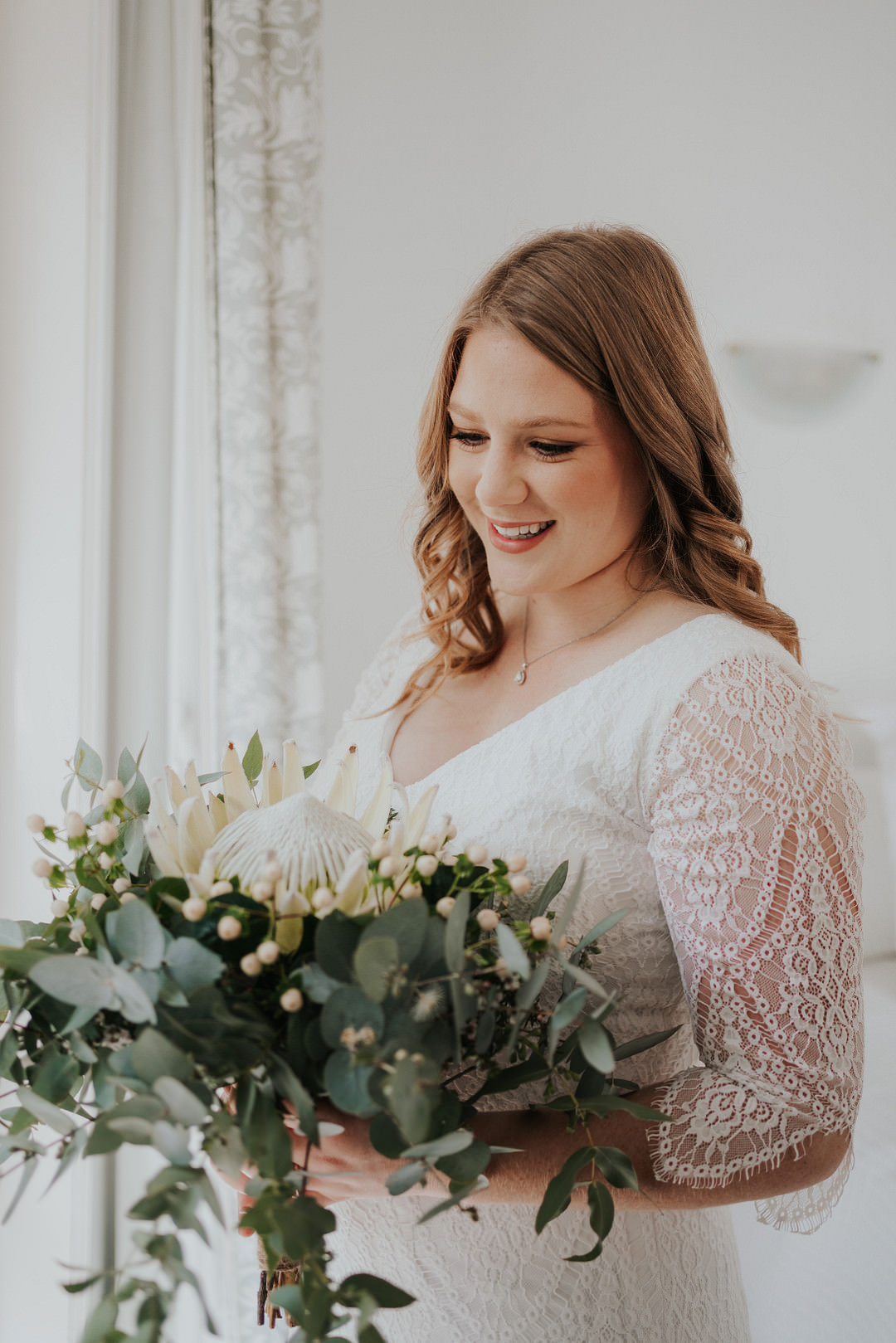 Bride Bridal Bouquet Greenery Flowers Protea Rustic New Zealand Wedding PIA Photo Film