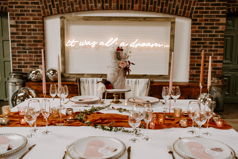Table Decor Candles Flowers Vase Autumn Rust Orange Terracotta Wedding Ideas Opperhill Photography