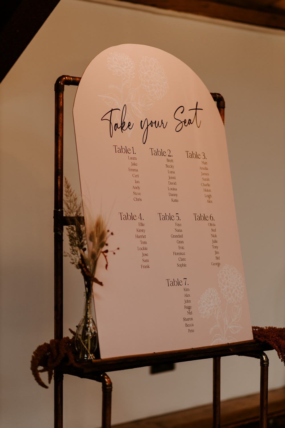 Curve Pink Table Plan Seating Chart Modern Terracotta Wedding Ideas Opperhill Photography