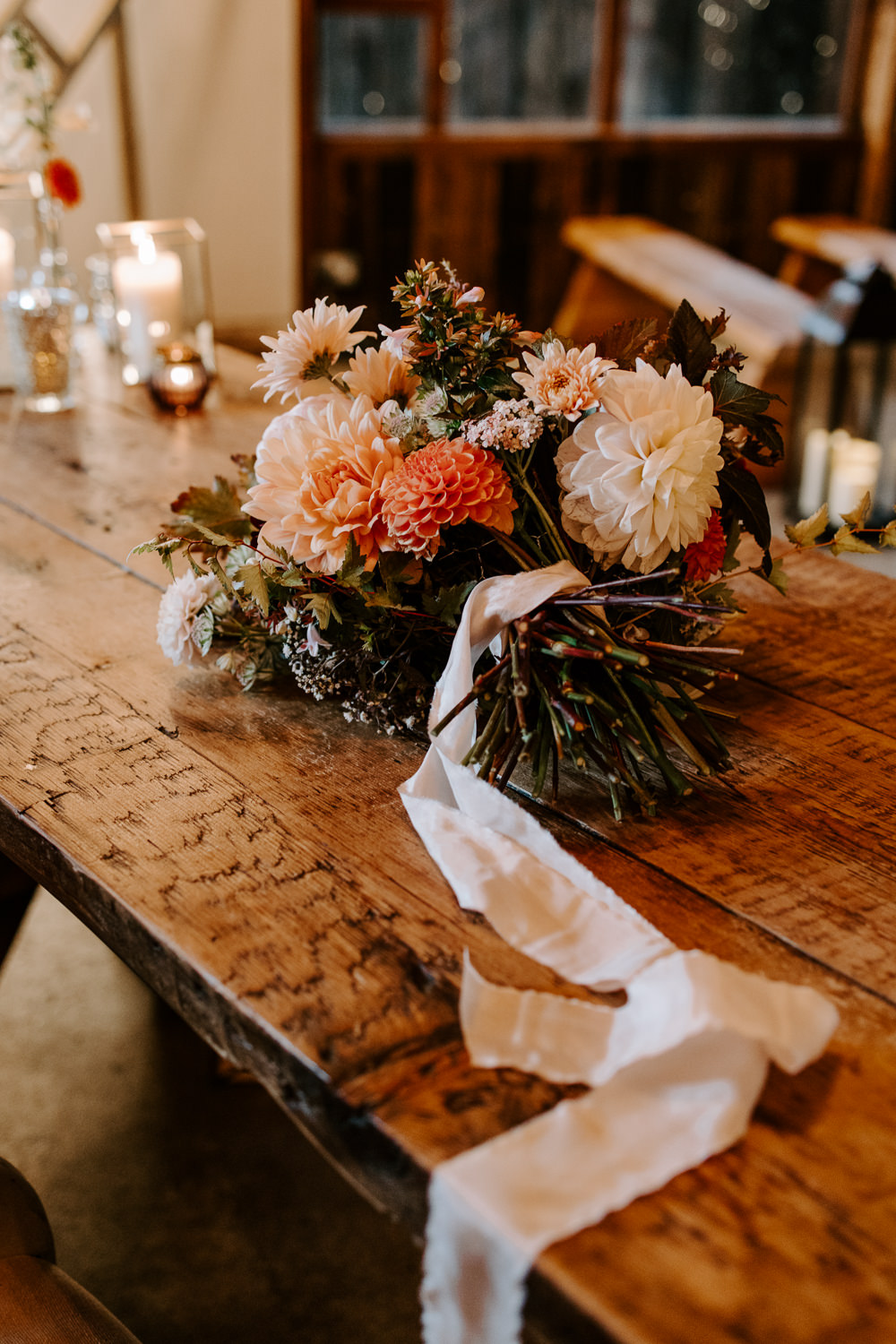 Bouquet Flowers Bride Bridal Orange Dahlia Blush Ribbon Terracotta Wedding Ideas Opperhill Photography