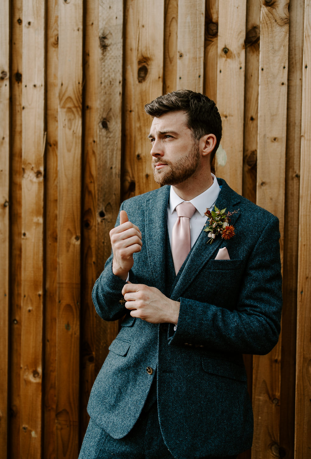 Navy Blue Suit Tweed Groom Pink Tie Terracotta Wedding Ideas Opperhill Photography