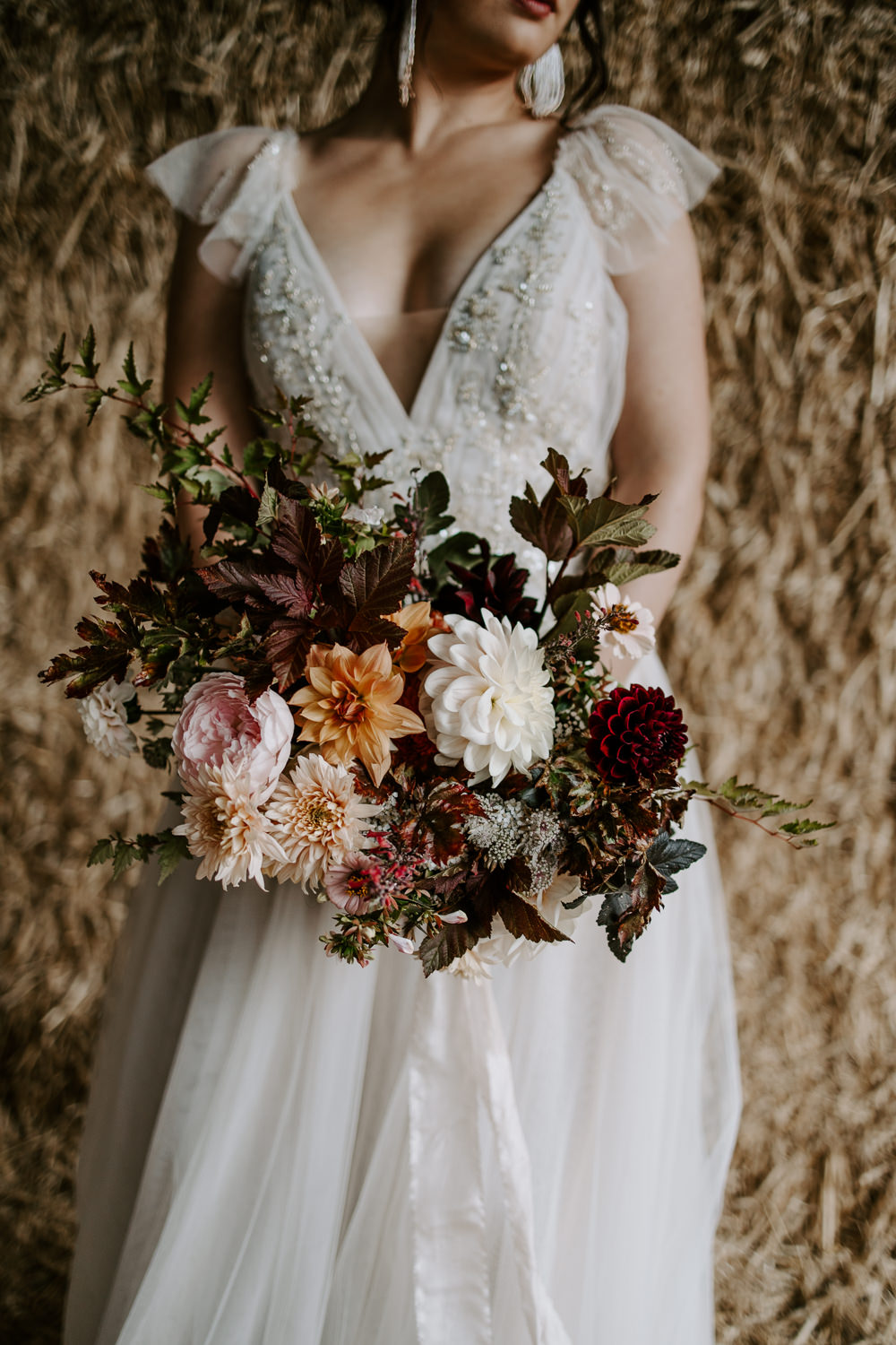 Bouquet Flowers Bride Bridal Orange Dahlia Blush Ribbon Terracotta Wedding Ideas Opperhill Photography
