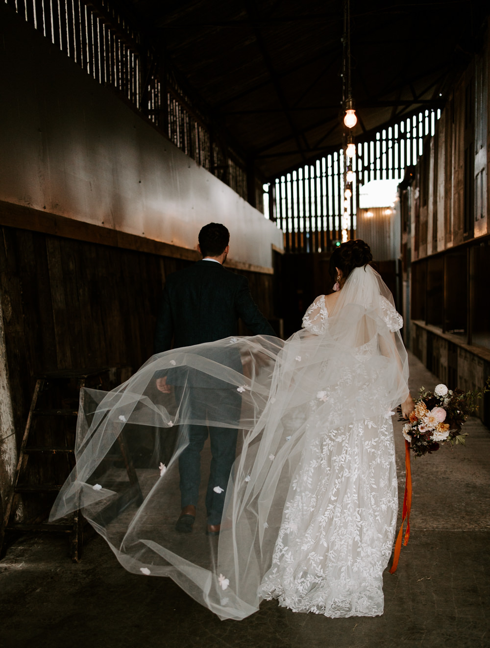 Dress Gown Bride Bridal Tulle Lace Straps Veil Terracotta Wedding Ideas Opperhill Photography