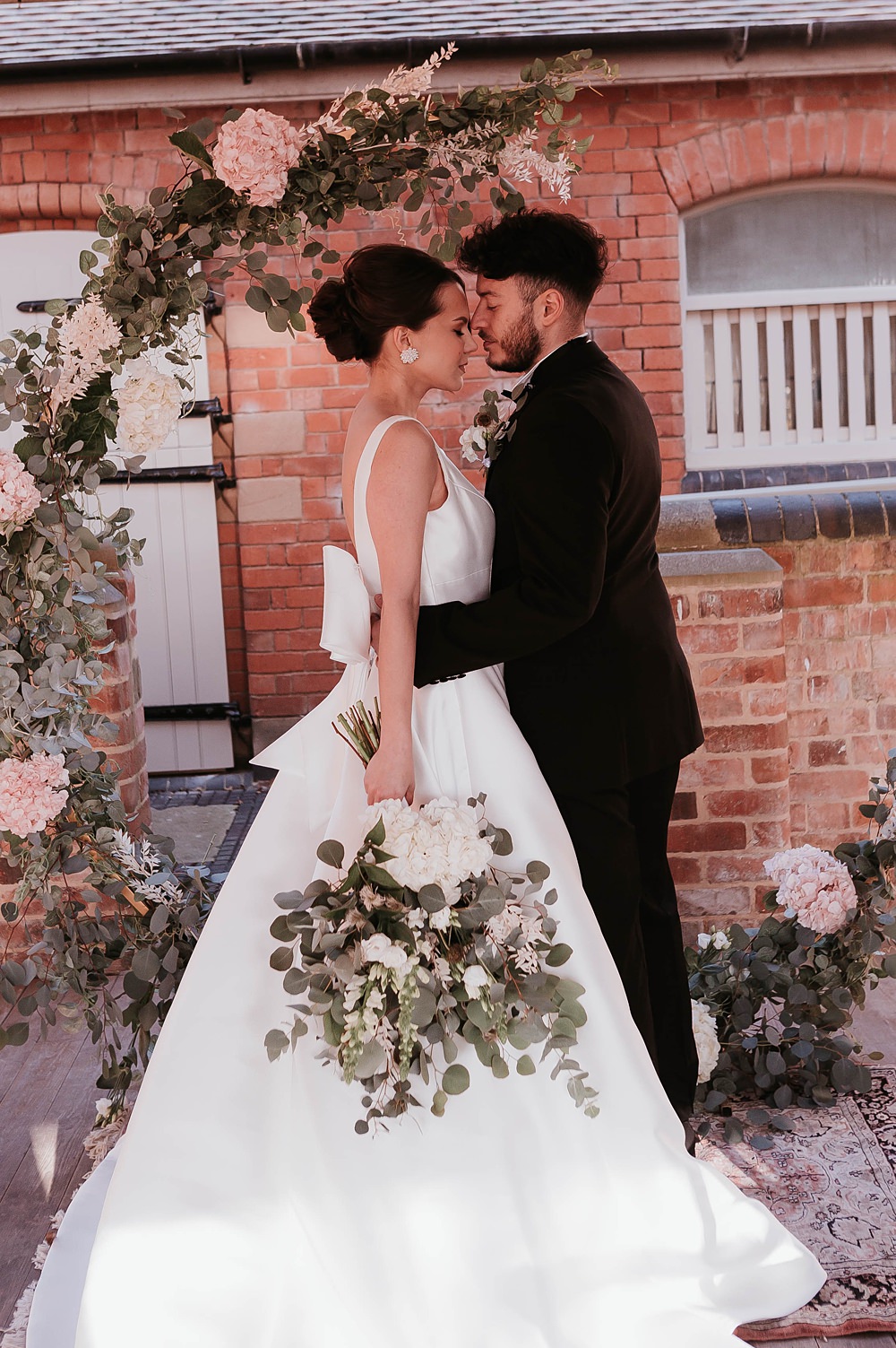 The Hall Barns Wedding Prestwold Sophie Mort Photography Cresent Flower Arch Backdrop Ceremony Flowers