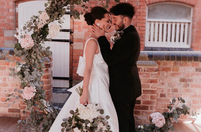 Cresent Flower Arch Backdrop Ceremony Flowers The Hall Barns Wedding Prestwold Sophie Mort Photography