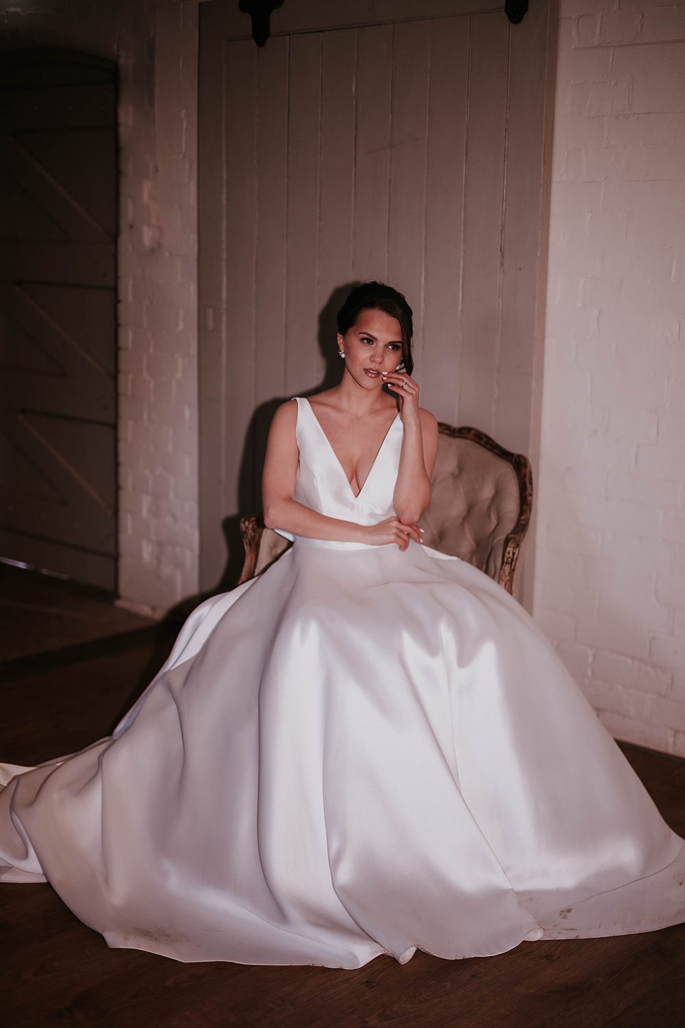 Dress Gown Bride Bridal Straps Bow Back Full Skirt The Hall Barns Wedding Prestwold Sophie Mort Photography