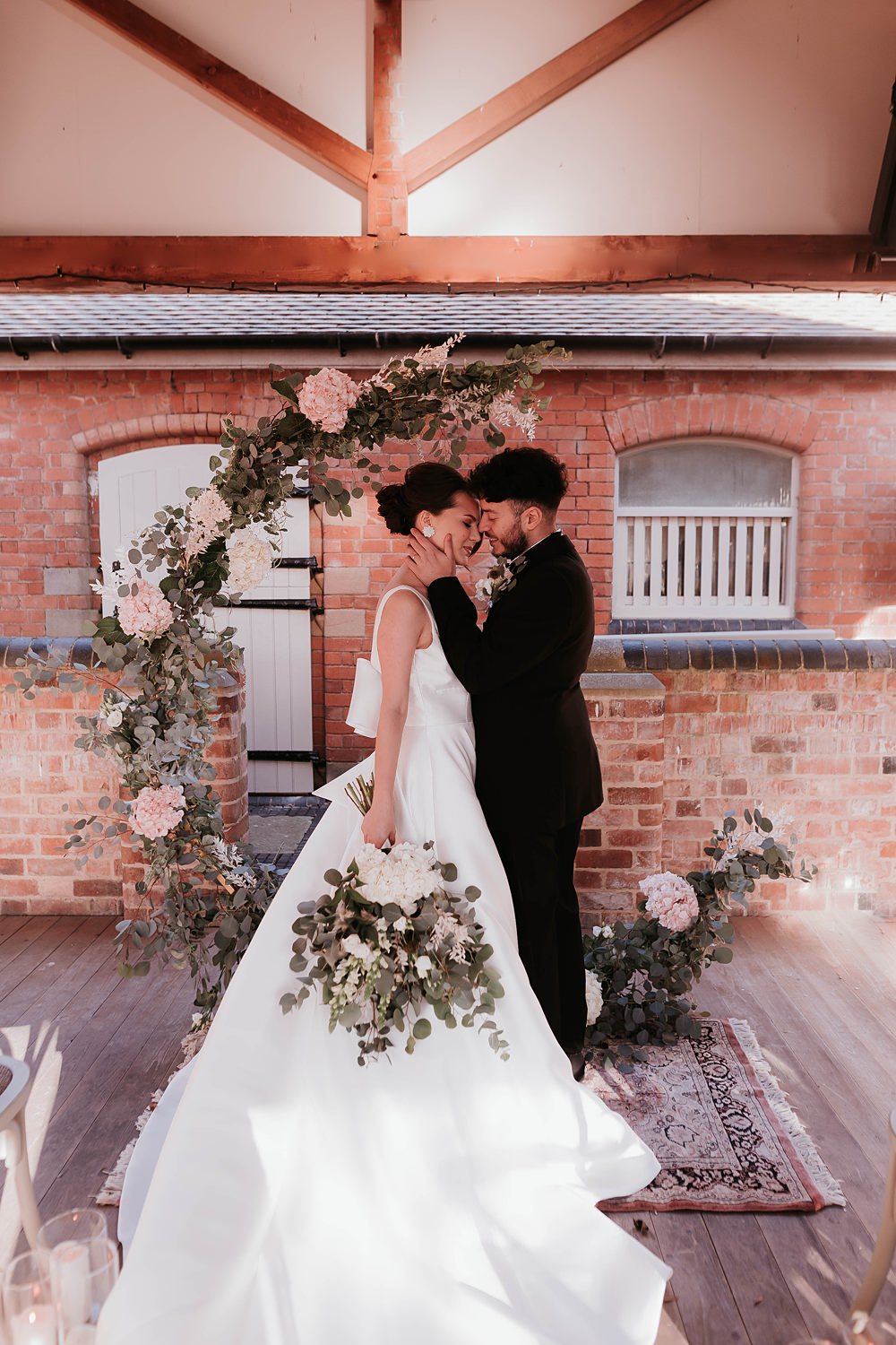Cresent Flower Arch Backdrop Ceremony Flowers The Hall Barns Wedding Prestwold Sophie Mort Photography