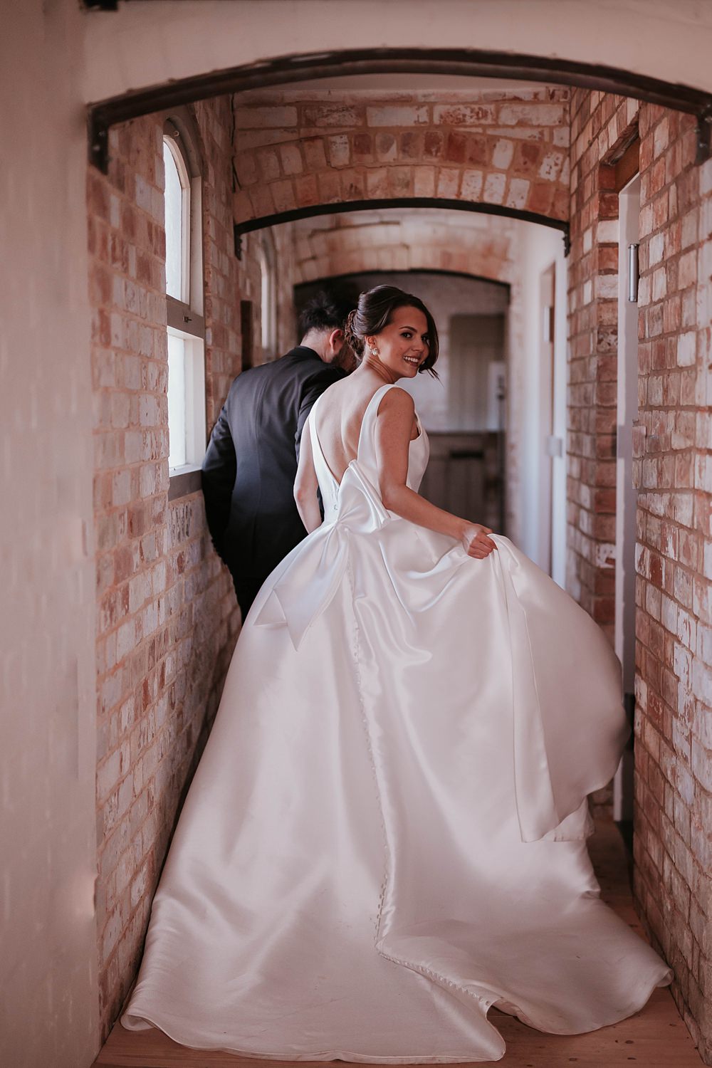 Dress Gown Bride Bridal Straps Bow Back Full Skirt The Hall Barns Wedding Prestwold Sophie Mort Photography