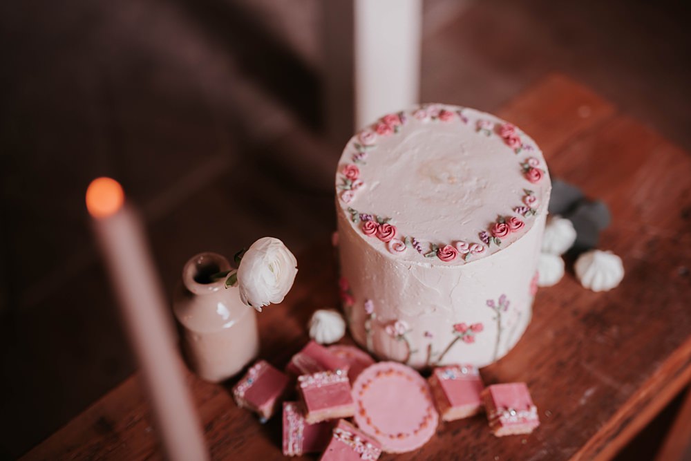 Floral Pink Buttercream Cake The Hall Barns Wedding Prestwold Sophie Mort Photography