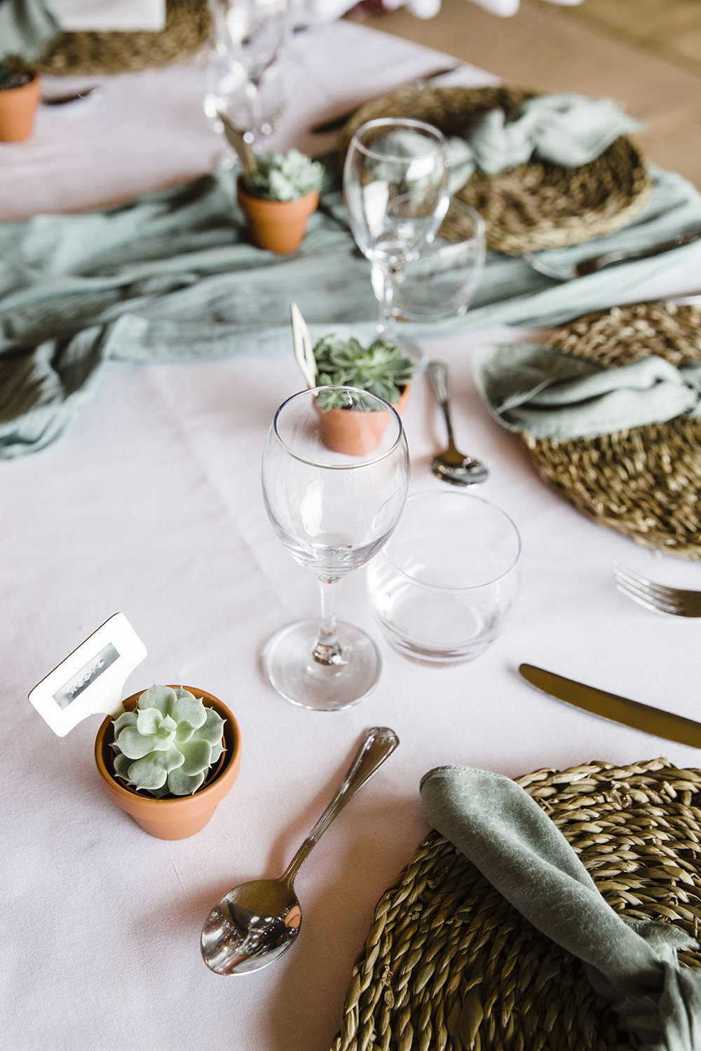 Place Setting Decor Rattan Place Mat Green Napkin Succulent Favour Tiki Wedding AW Wedding Photography