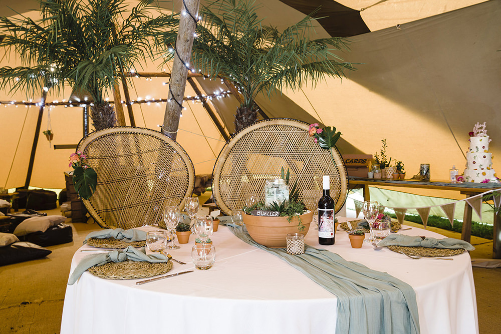 Top Table Sweetheart Peacock Chairs Tiki Wedding AW Wedding Photography