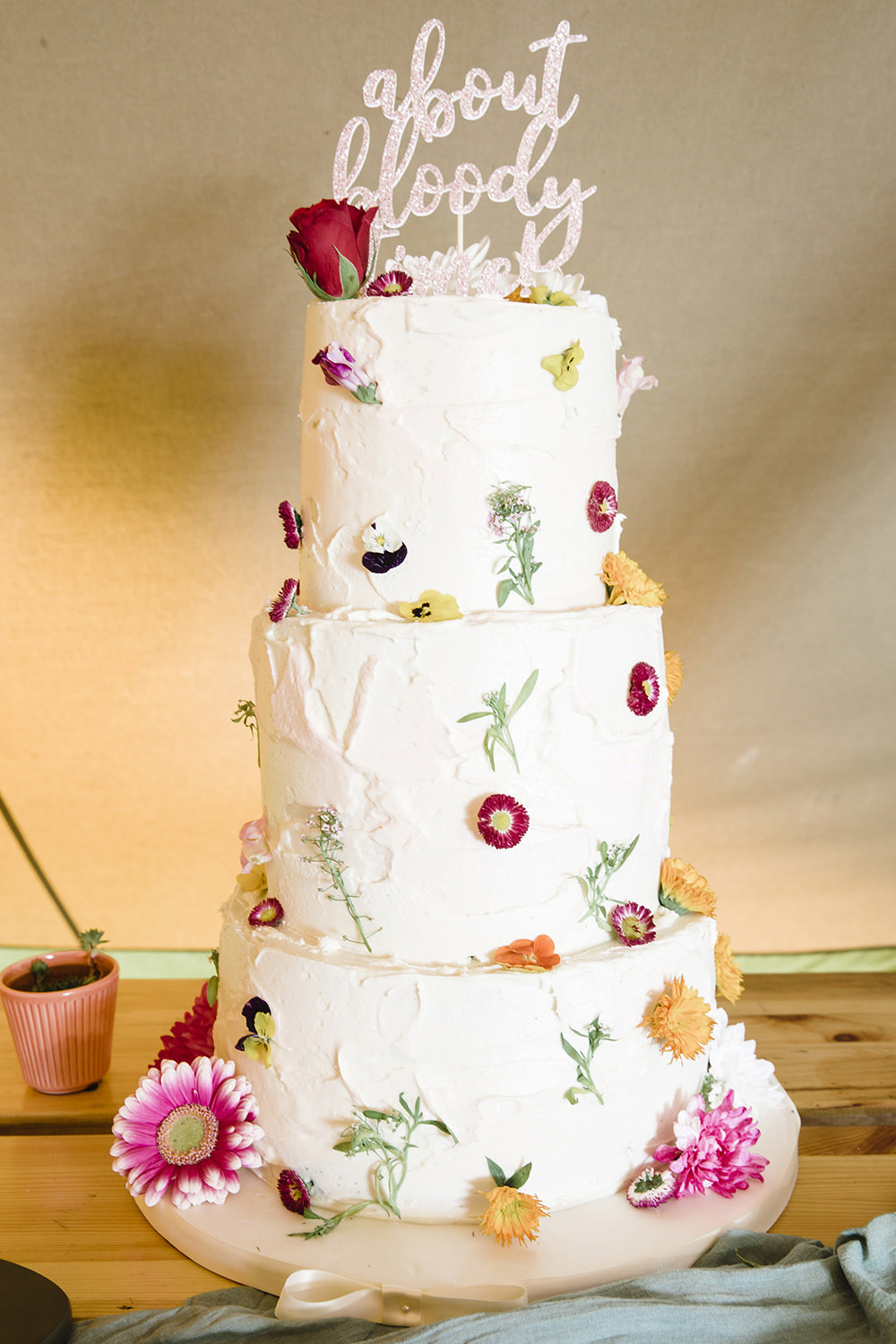 Flower Floral Petal Cake Three Tier Topper Tiki Wedding AW Wedding Photography