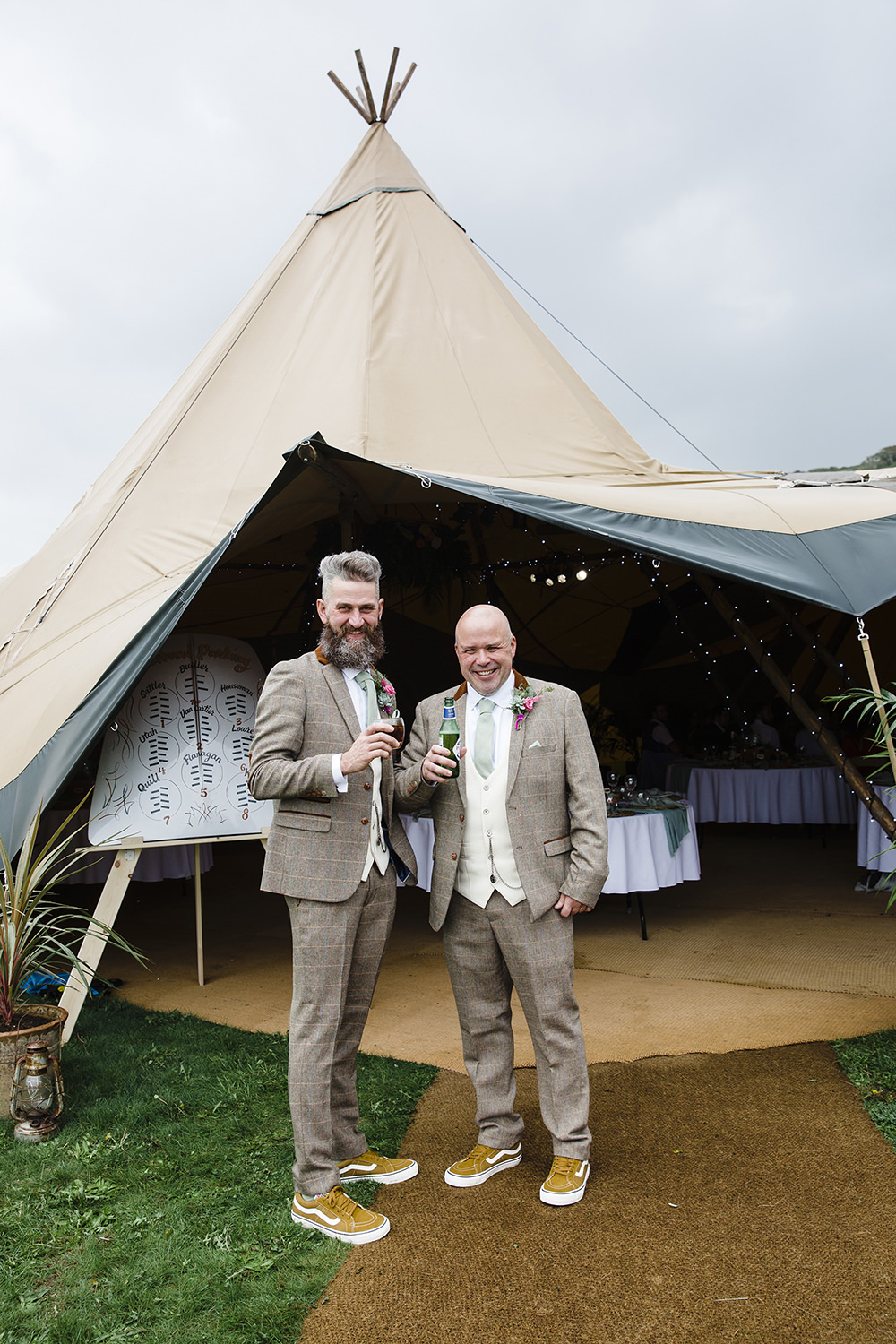 Groom Groomsmen Suit Brown Tweed Tiki Wedding AW Wedding Photography