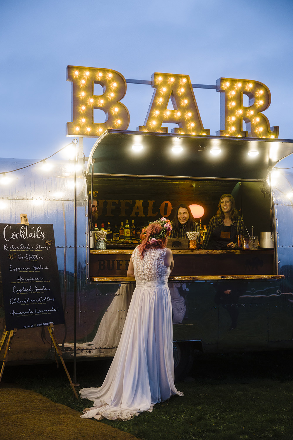Airstream Bar Lights Lighting Drinks Tiki Wedding AW Wedding Photography