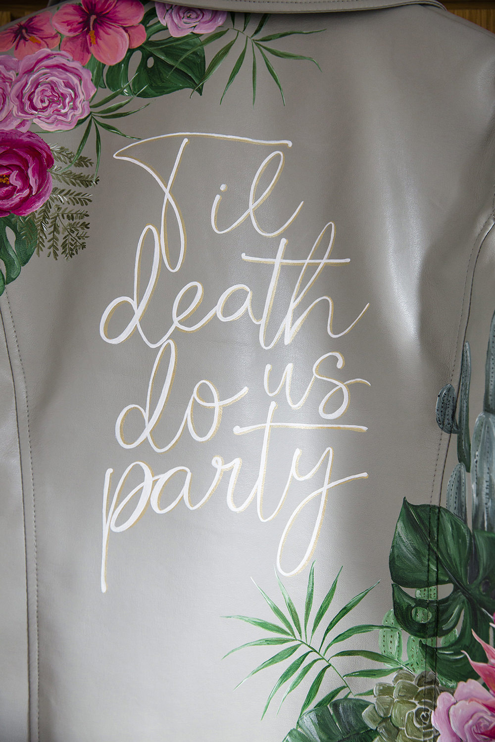 Custom Painted Jacket Bride BRidal Tiki Wedding AW Wedding Photography
