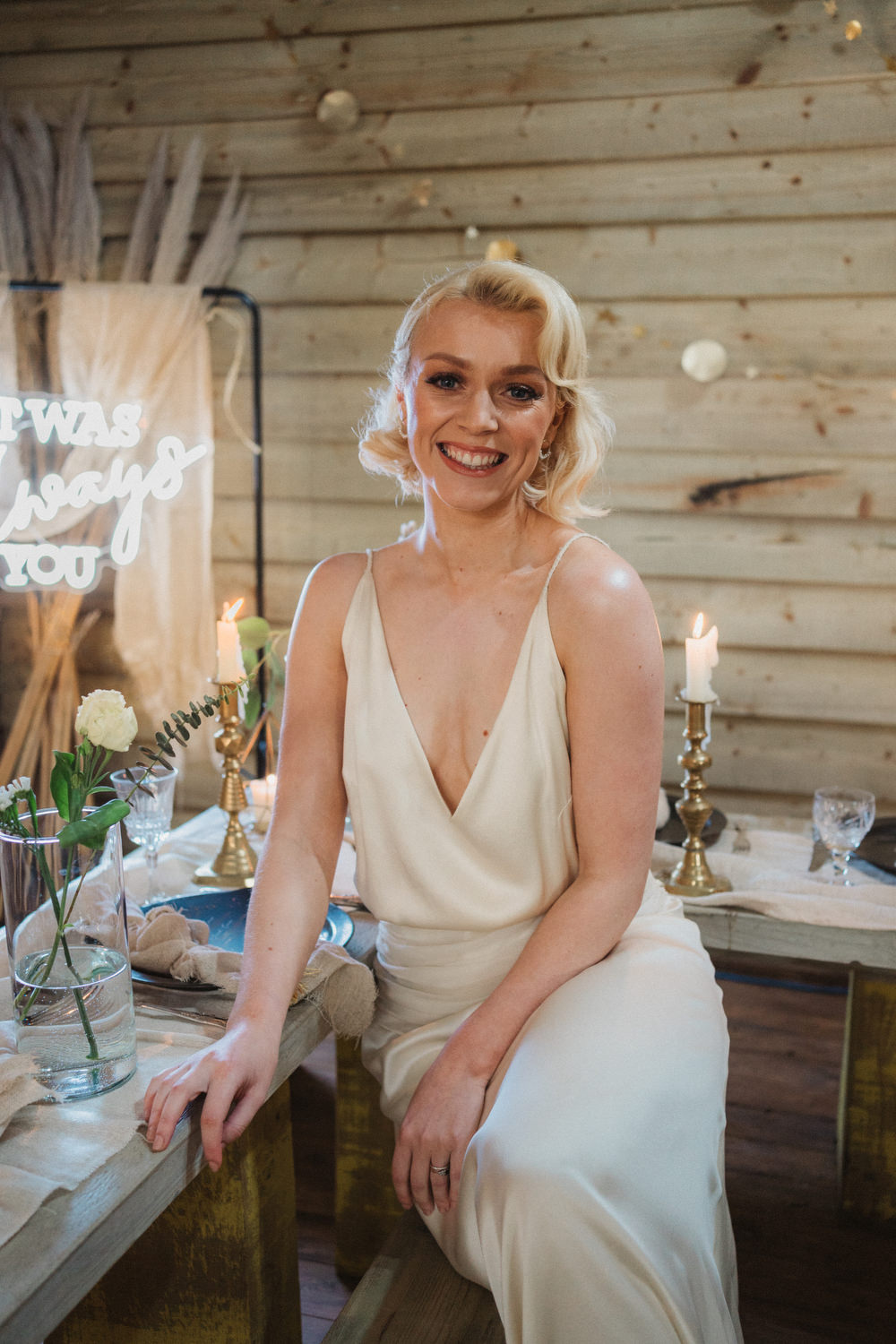 Dress Gown Silk Flowing Straps Upthorpe Wood Wedding Emily Tyler Photography