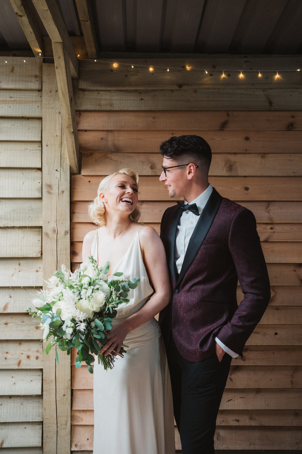Groom Burgundy Suit Bow Tie Upthorpe Wood Wedding Emily Tyler Photography