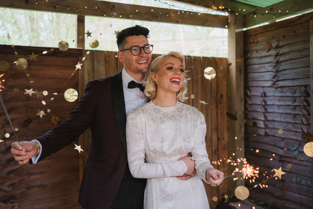 Sparklers Bride Groom Upthorpe Wood Wedding Emily Tyler Photography