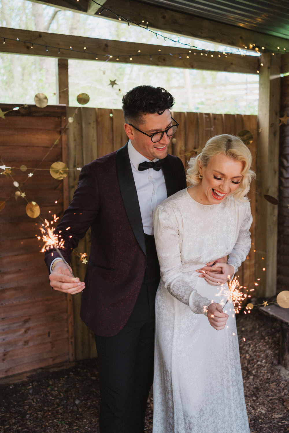 Sparklers Bride Groom Upthorpe Wood Wedding Emily Tyler Photography
