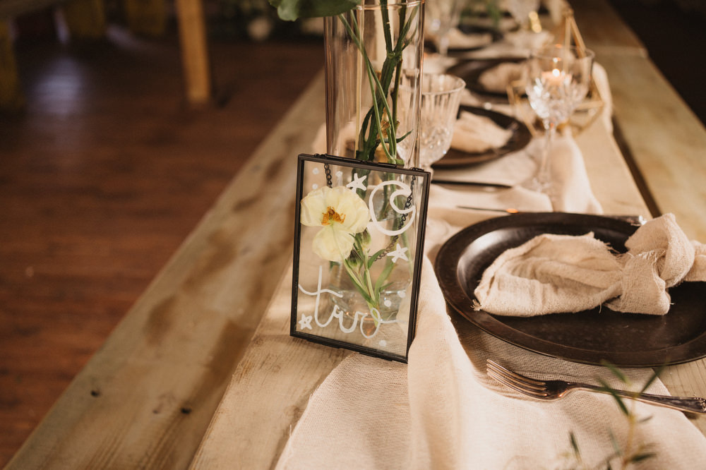 Glass Pressed Flowers Table Name Upthorpe Wood Wedding Emily Tyler Photography