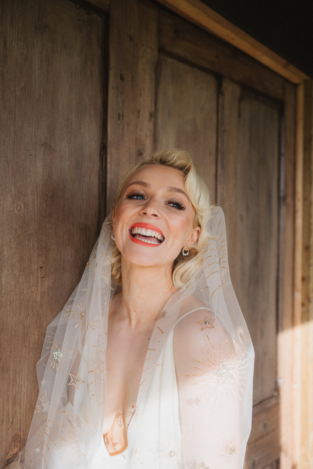 Bride Bridal Veil Starry Stars Gold Upthorpe Wood Wedding Emily Tyler Photography