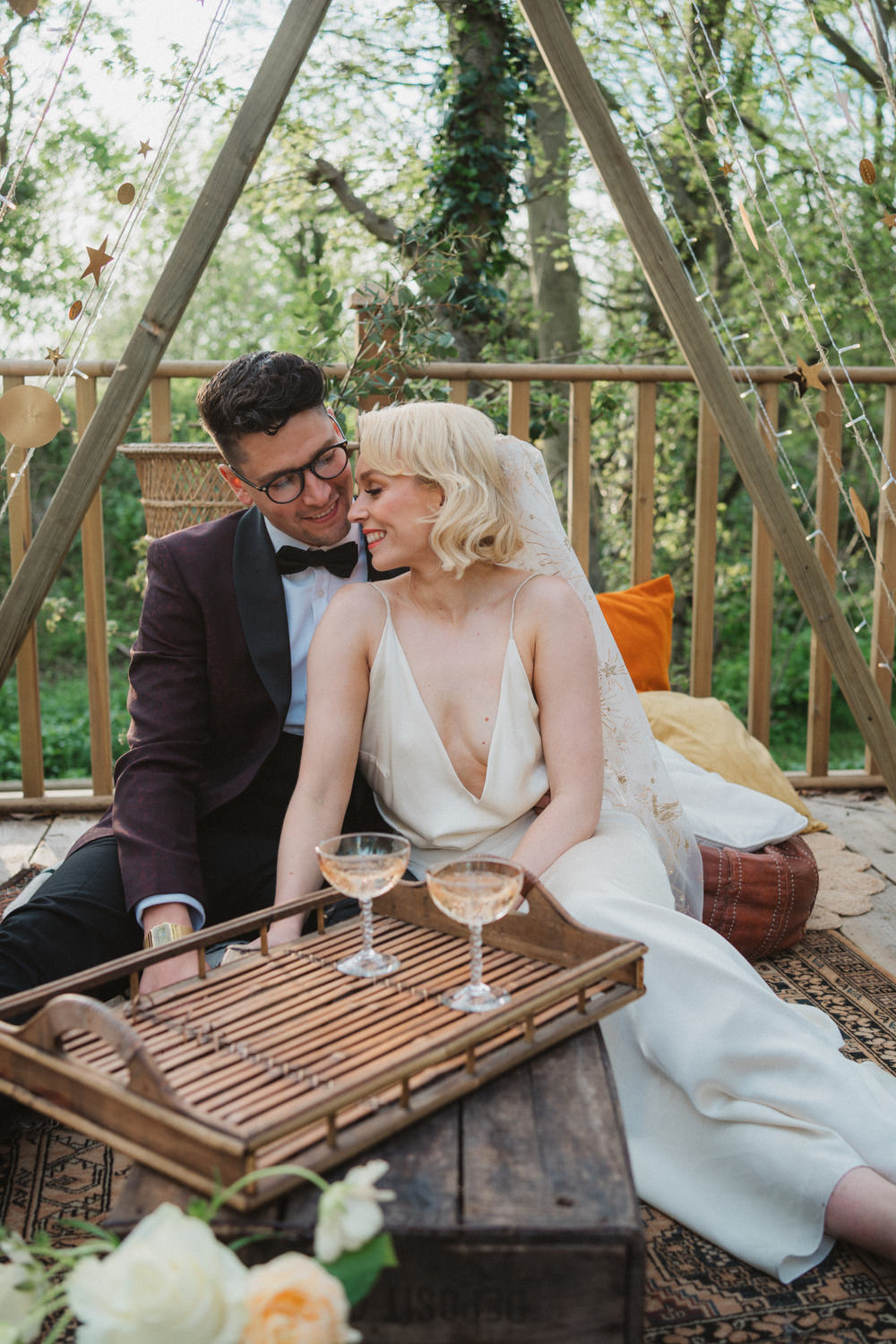 Naked Tipi Outdoor Decor Fairy Lights Flowers Rugs Upthorpe Wood Wedding Emily Tyler Photography