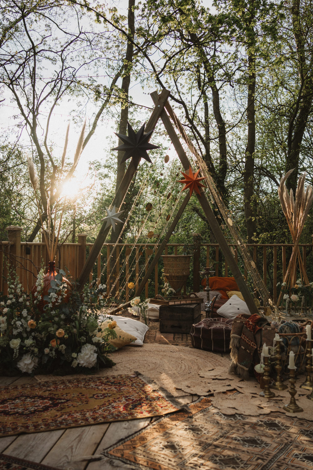 Naked Tipi Outdoor Decor Fairy Lights Flowers Rugs Upthorpe Wood Wedding Emily Tyler Photography