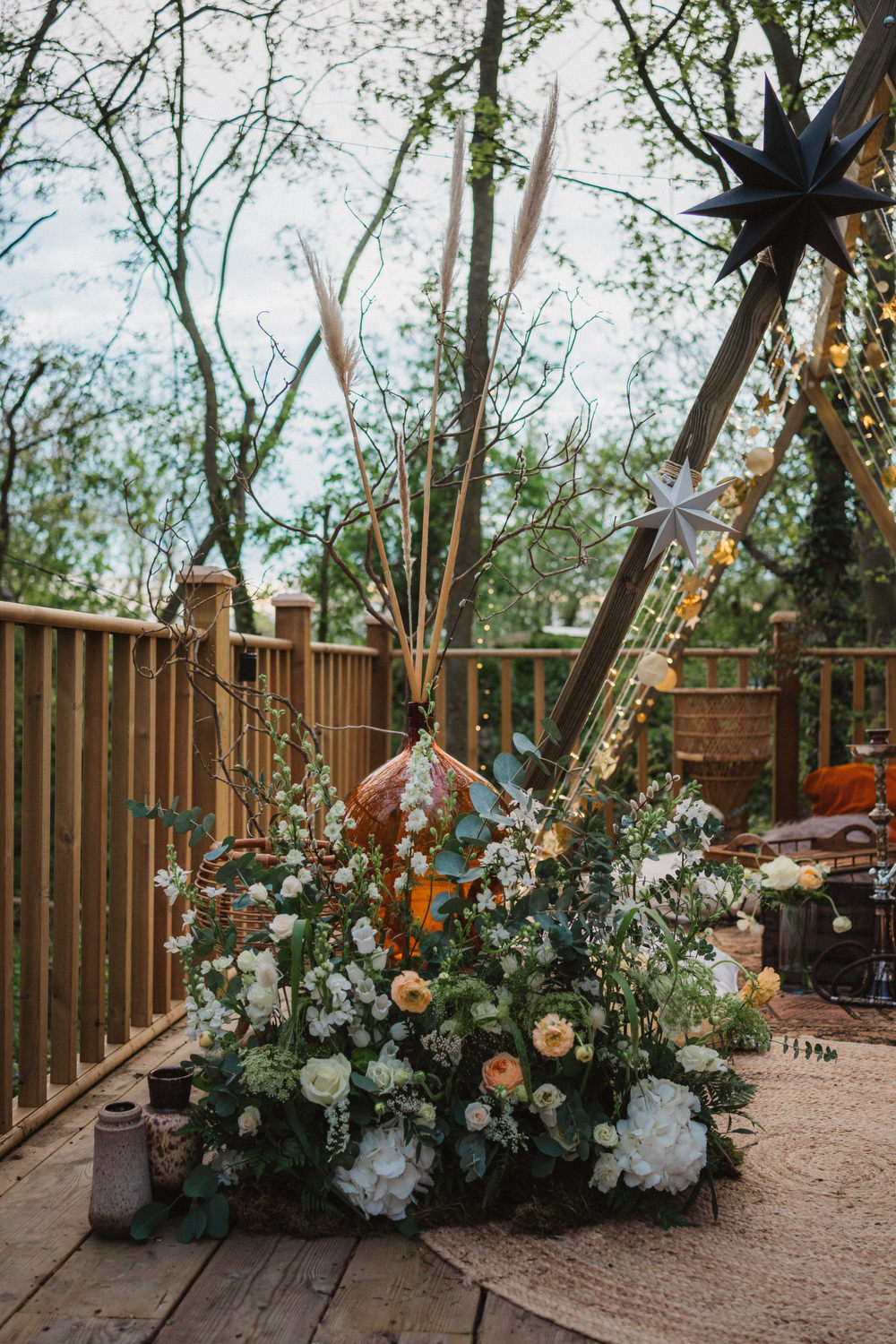 Naked Tipi Outdoor Decor Fairy Lights Flowers Rugs Upthorpe Wood Wedding Emily Tyler Photography