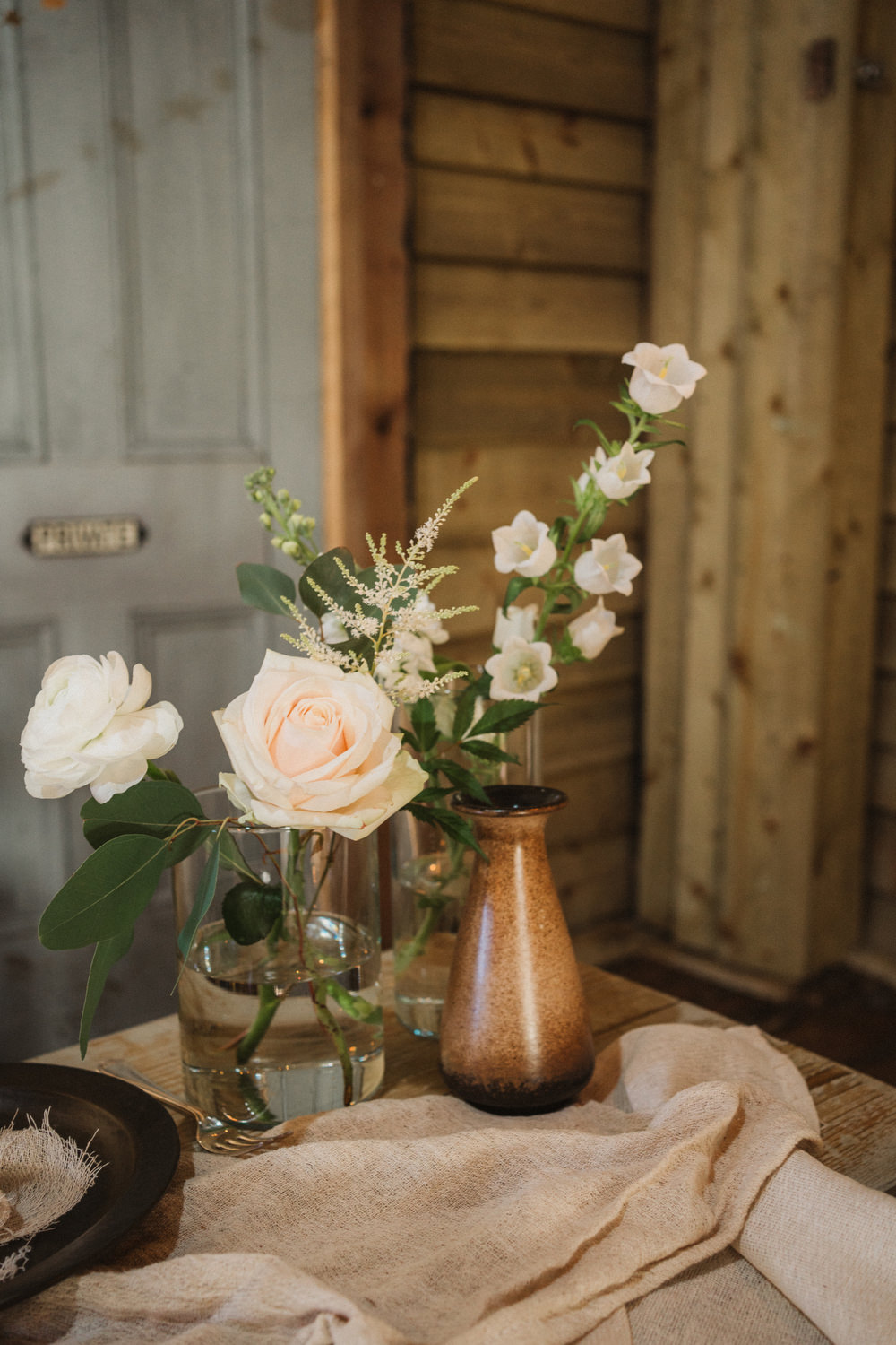 Flower Centrepiece Vase Upthorpe Wood Wedding Emily Tyler Photography